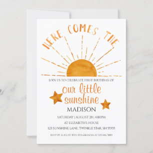 Convites Aqui Vem O primeiro aniversario Sun - Aquarela