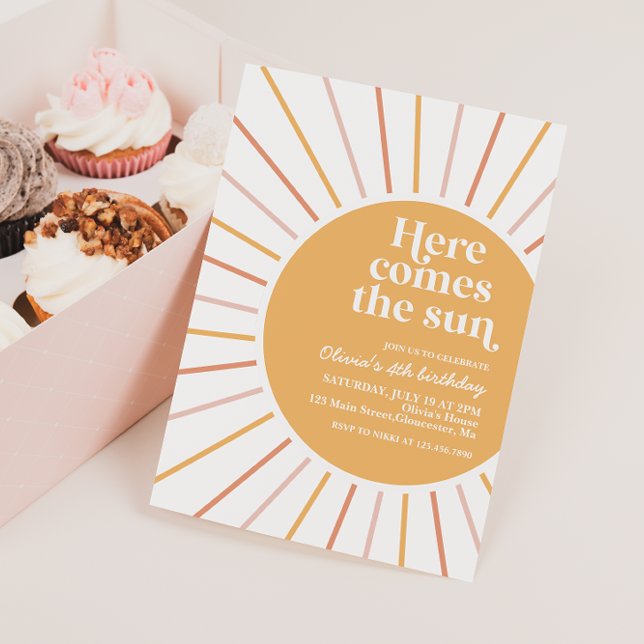 Convites Aqui vem o Sol Boho Sunshine aniversário (Criador carregado)