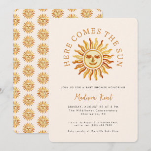 Convites Aqui Vem o Sol Chá de Bebê Boho Moderno