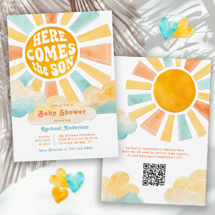 Convites Aqui Vem o Sol Chuvinha de Sol Baby Shower Retro