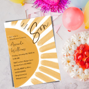 Convites Aqui Vem Son Boho Chá de fraldas amarelo sunshine