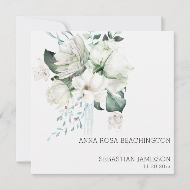 Convites *~* AR15 - Buquês Florais Brancos - Casamento QR R (Frente)