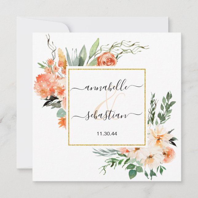 Convites *~* AR21 QR RSVP Dourado FLUXOS Glitter CASAMENTO (Frente)