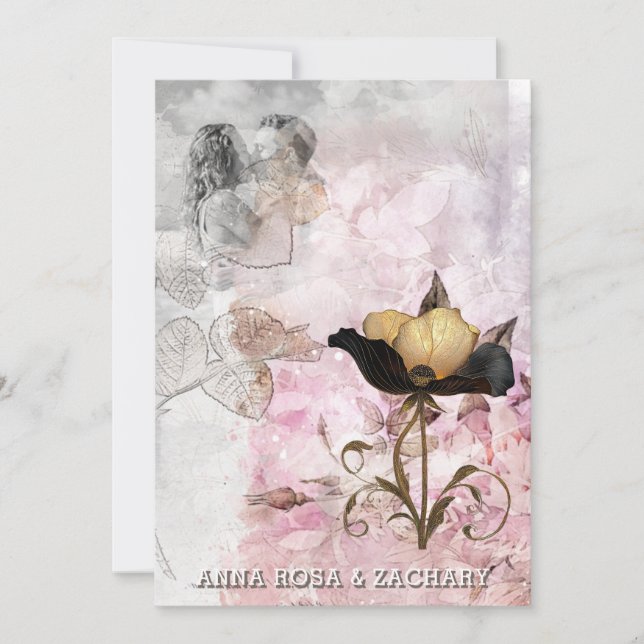 Convites *~* AR26 Pink 3 QR Victorian RSVP PHOTO Wedding (Frente)