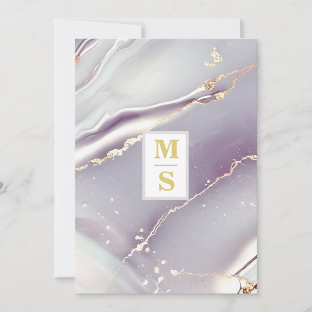 Convites *~ AR66 LAVANDA RSVP DOURADA QR Iniciais Casamento (Frente)