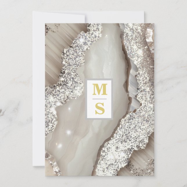 Convites *~ AR66 RSVP IVORY Silver Iniciais QR Casamento (Frente)