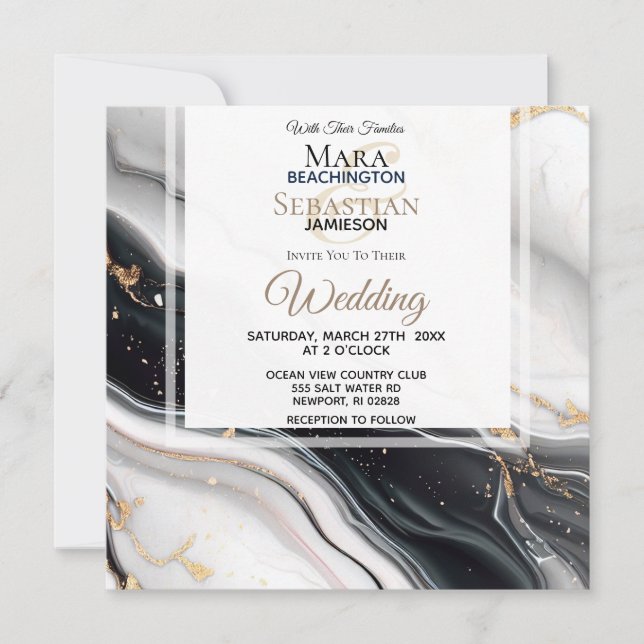 Convites *~* AR66 RSVP White Dourado Agate QR Casamento (Frente)