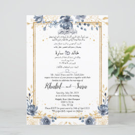 Convites Árabe muçulmano Inglês Aquarela Azul Rosa Dourado