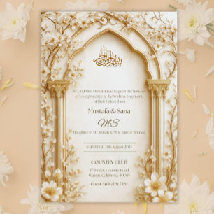 Convites Arabesco Bege/Dourado Arco Islâmico Floral Digital