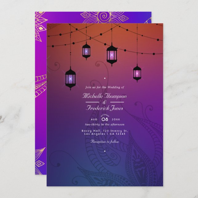 Convites Arabian Bollywood QR Code RSVP Wedding (Frente/Verso)