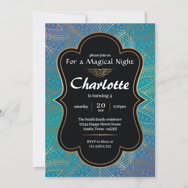 Convites Arabian Sky Invitation for Birthday Party Blue (Frente)