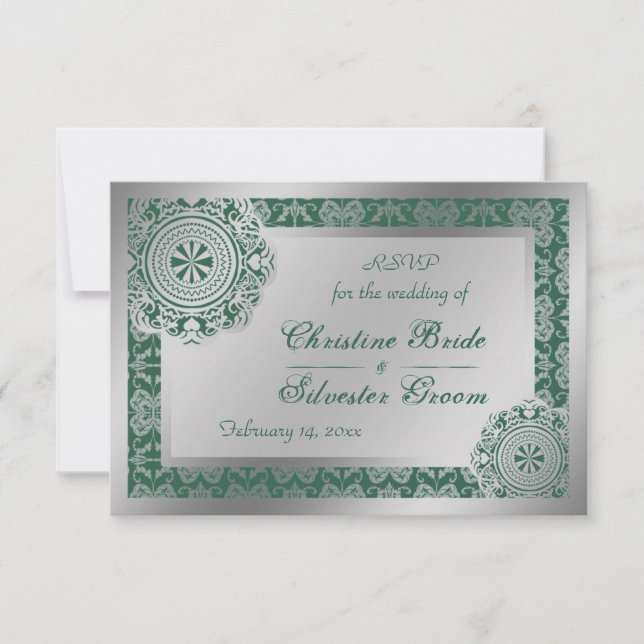 Convites Arábico Silver Lace, 3,5"x5" rsvp de casamento (Frente)