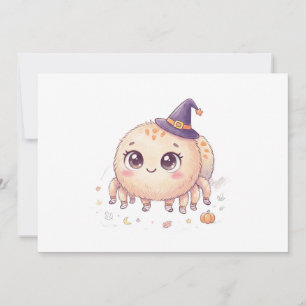 Convites Aranha Fofa de Halloween com Chapéu de Bruxa Color