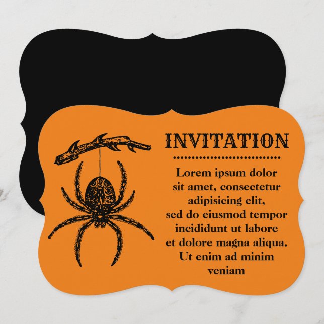 Convites Aranha Laranja de Halloween (Frente/Verso)
