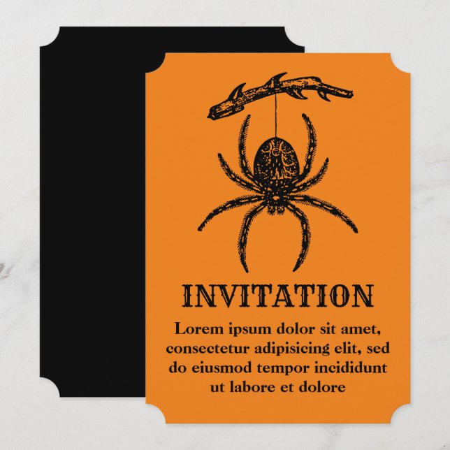 Convites Aranha Laranja de Halloween (Frente/Verso)