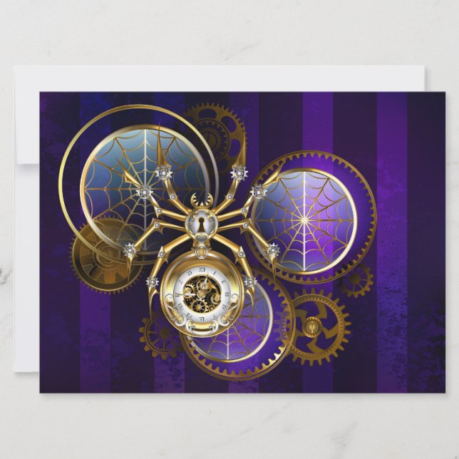 Convites Aranha Steampunk em Fundo Roxo (Frente)