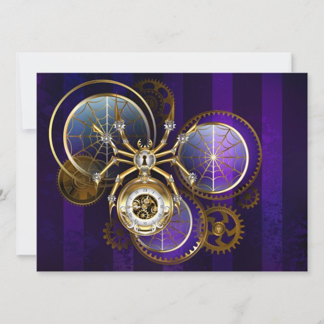 Convites Aranha Steampunk em Fundo Roxo (Frente)
