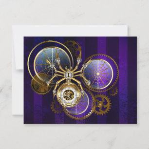 Convites Aranha Steampunk no fundo roxo