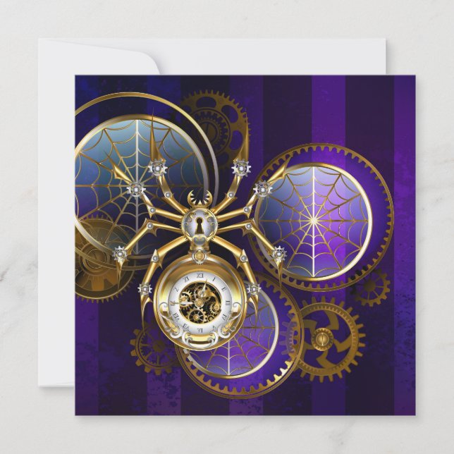 Convites Aranha Steampunk no fundo roxo (Frente)
