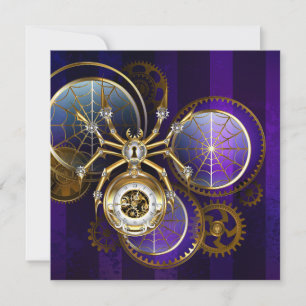 Convites Aranha Steampunk no fundo roxo