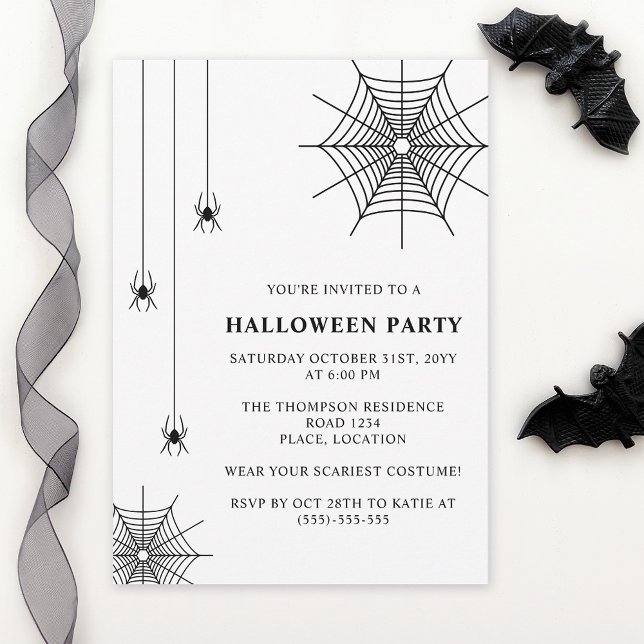 Convites Aranhas E Aranha Simples Black White Halloween (Minimalist design for Halloween. Personalize with custom text and colors.)