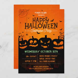 Convites Aranhas e morcegos de abóboras pretas e abóboras c