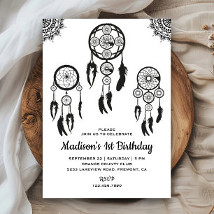 Convites Arapuca Boho Tribal Preto e Branco para Aniversári