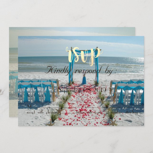 Convites Arbusto de Casamento na Praia RSVP (Frente/Verso)