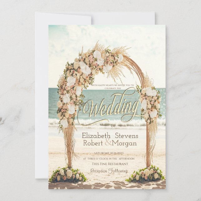 Convites Arbusto de Rosas para Casamento na Praia (Frente)