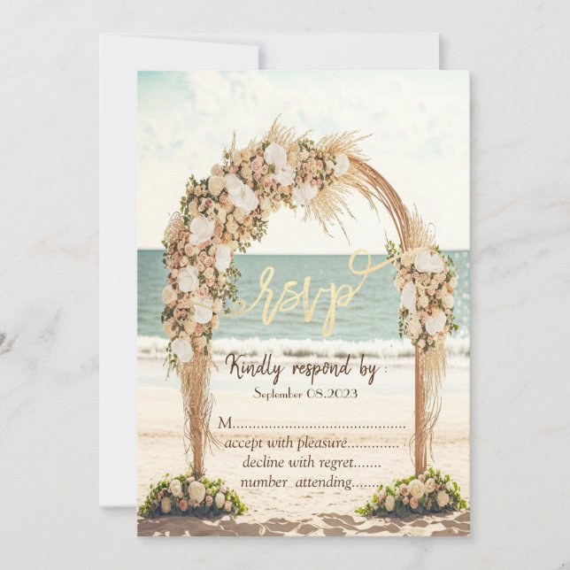 Convites Arbusto de Rosas para Casamento na Praia RSVP (Frente)