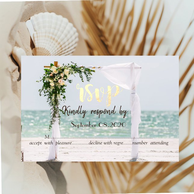 Convites Arbusto Floral de Casamento na Praia RSVP (Criador carregado)