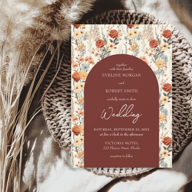 Convites Arca das flores silvestres do outono da Boho (Boho watercolor autumn wild flowers arch invitation)