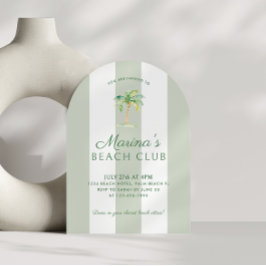 Convites Arca de Aniversário de Palm Beach Stripes Verde Co