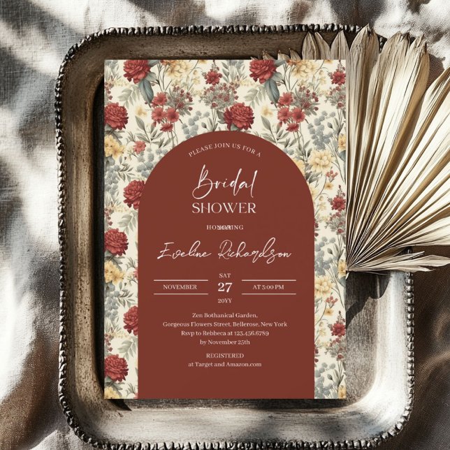 Convites Arca-de-boho-aquarela terracotta ivory wilflower (Boho arch watercolor terracotta ivory wildflowers invitation)