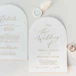 Convites Arca De Caligrafia Dourada Delicada Em Um Casament<br><div class="desc">Este delicado arco da caligrafia dourada, tudo em um convite de casamento, é perfeito para um casamento moderno. A design romântica minimalista apresenta uma magnífica e elegante tipografia amarela ouro champanhe num fundo branco com um aspecto simples e limpo. Salve o papel, incluindo os detalhes na parte traseira do convite...</div>