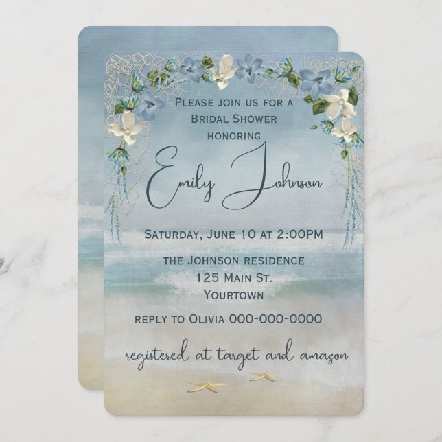 Convites Arca de Casamento de chá de panela com Starfish (Frente/Verso)