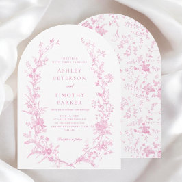 Convites Arca de Casamento Floral de Toile Rosa Elegante