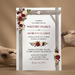 Convites Arca de Casamento Rustic Burgundy Blush Floral Boh<br><div class="desc">Convites do casamento outono de outono, com um fundo branco clássico, que pode ser mudado para qualquer cor, um na moda de burgundy, marsala red & blush watercolor floral num arco de casamento de madeira rústico, um coração esculpido com as iniciais dos casais e um modelo de convite para casamentos...</div>