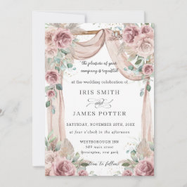 Convites Arca de Casamento Rustic Dusty Rosa Floral Pampas 