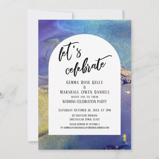 Convites Arca de Celebração de Vamos de Tinta Dourada Roxa  (Frente)