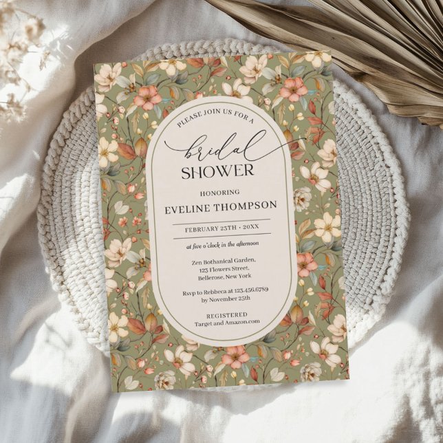 Convites Arca de flores silvestres de marfim verde poeirent (Watercolor dusty green ivory wildflowers arch invitation)
