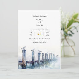 Convites Arca de madeira russa Gulls Ocean View Beach Weds