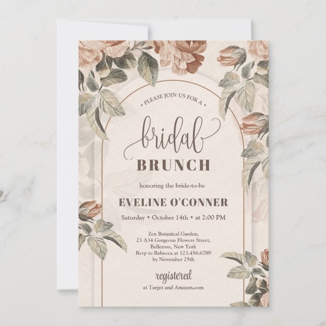 Convites Arca de rosas de cobre com caligrafia moderna (Frente)