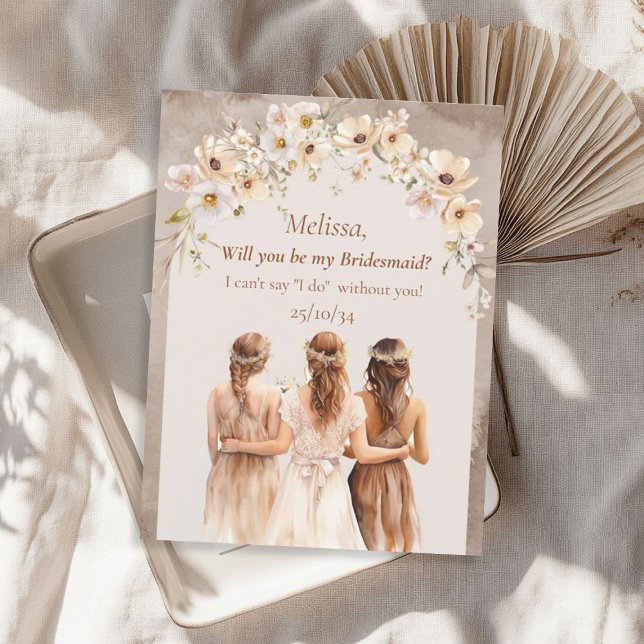 Convites Arca de vassoura de flores selvagens neutras Elega (Elegant neutral wildflowers boho arch Bridesmaid Invitation)