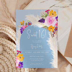 Convites Arca do deserto de pampas floral azul-boho Sweet 1
