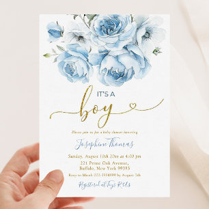 Convites Arca Floral Azul Dusty É um Chá de fraldas