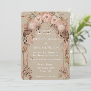Convites Arca Floral de Casamento Floral do Creme Rosa-Rosa