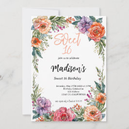 Convites Arca floral de cor aquosa bonito Sweet 16