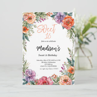 Convites Arca floral de cor aquosa bonito Sweet 16