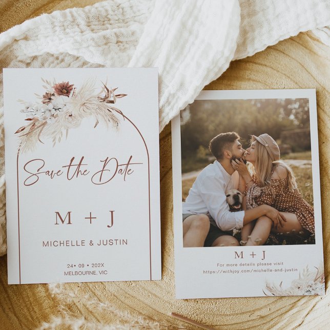 Convites Arca Floral White Brown Boho Salve A Placa De Data (Criador carregado)